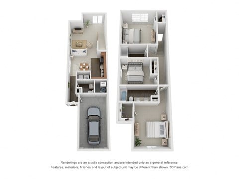 Floor plan for 3 beds, 2.5 baths, 1357 sqft